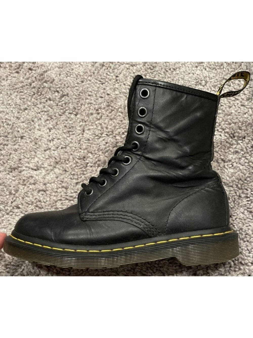 Dr. Martens Doc 11821 Combat Boots Womens Size 5 Black 8-Eye Boots Black Leather